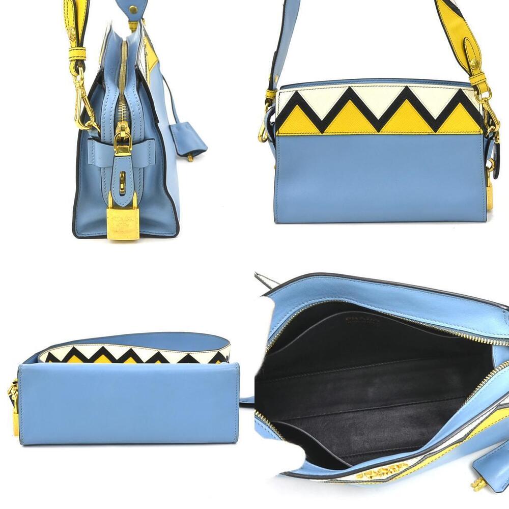 Prada Yellow blue Blue Esplanade bag White leather Gold crossbody